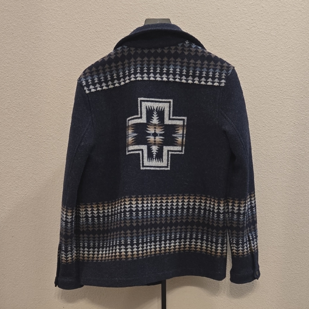 Pendleton Navy Patterned Wool Pea Coat - Picture 2 of 5